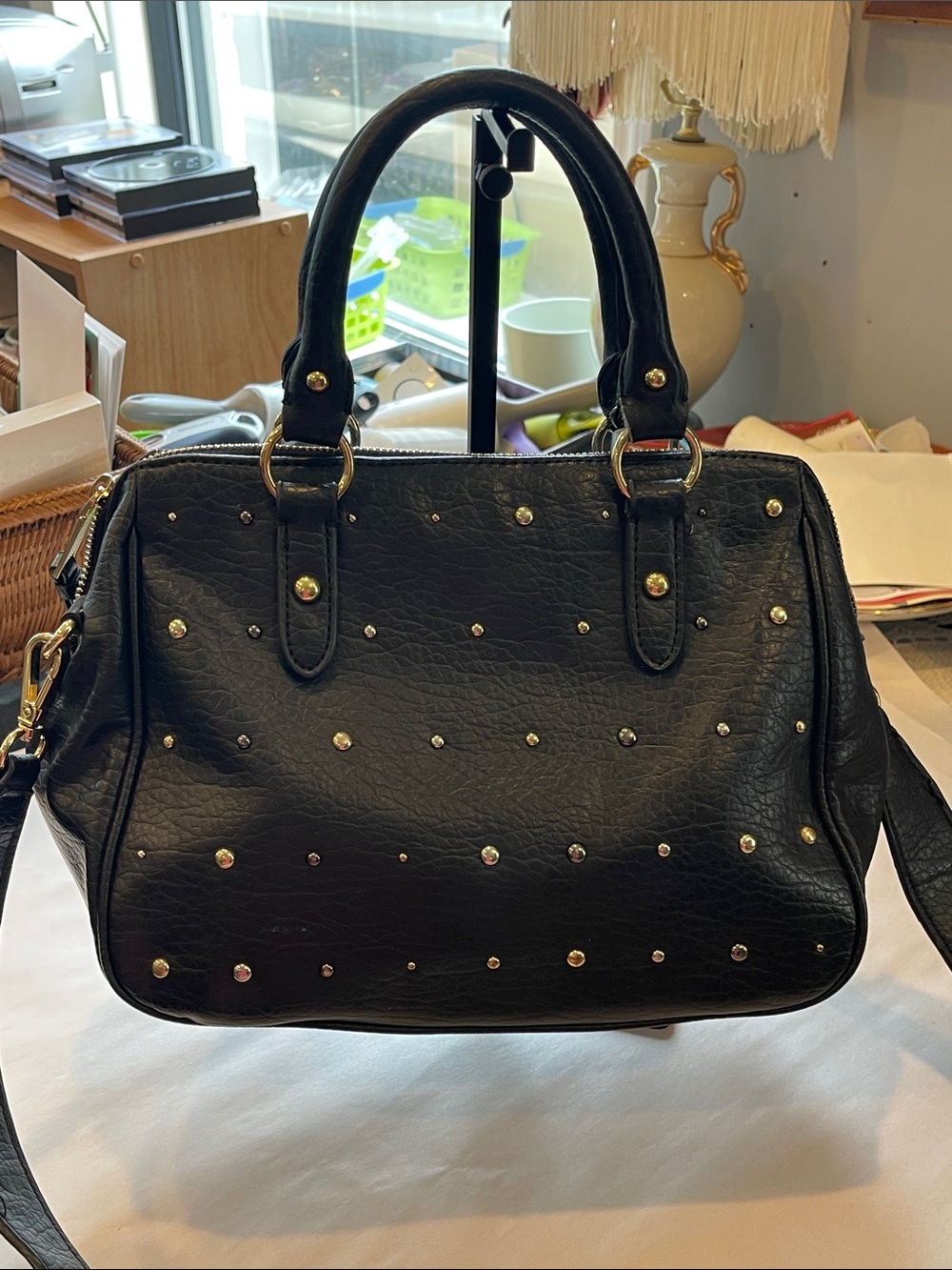 Juicy Couture Black Faux Leather Studded Satchel Gold Crown Bag